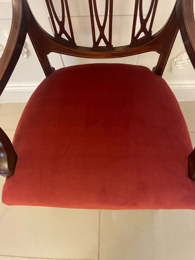 Exceptional Quality Antique Set of Eight Victorian Inlaid Carved Mahogany Dining Chairs - Image 8